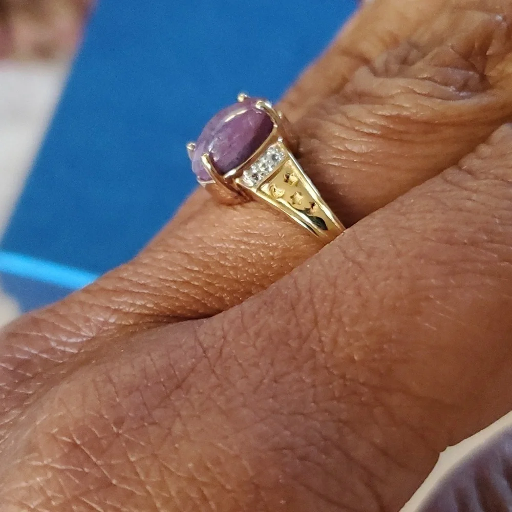 India Star Ruby And White Zircon Solitaire Celestial Ring Sz 8 - Picture 7 of 8